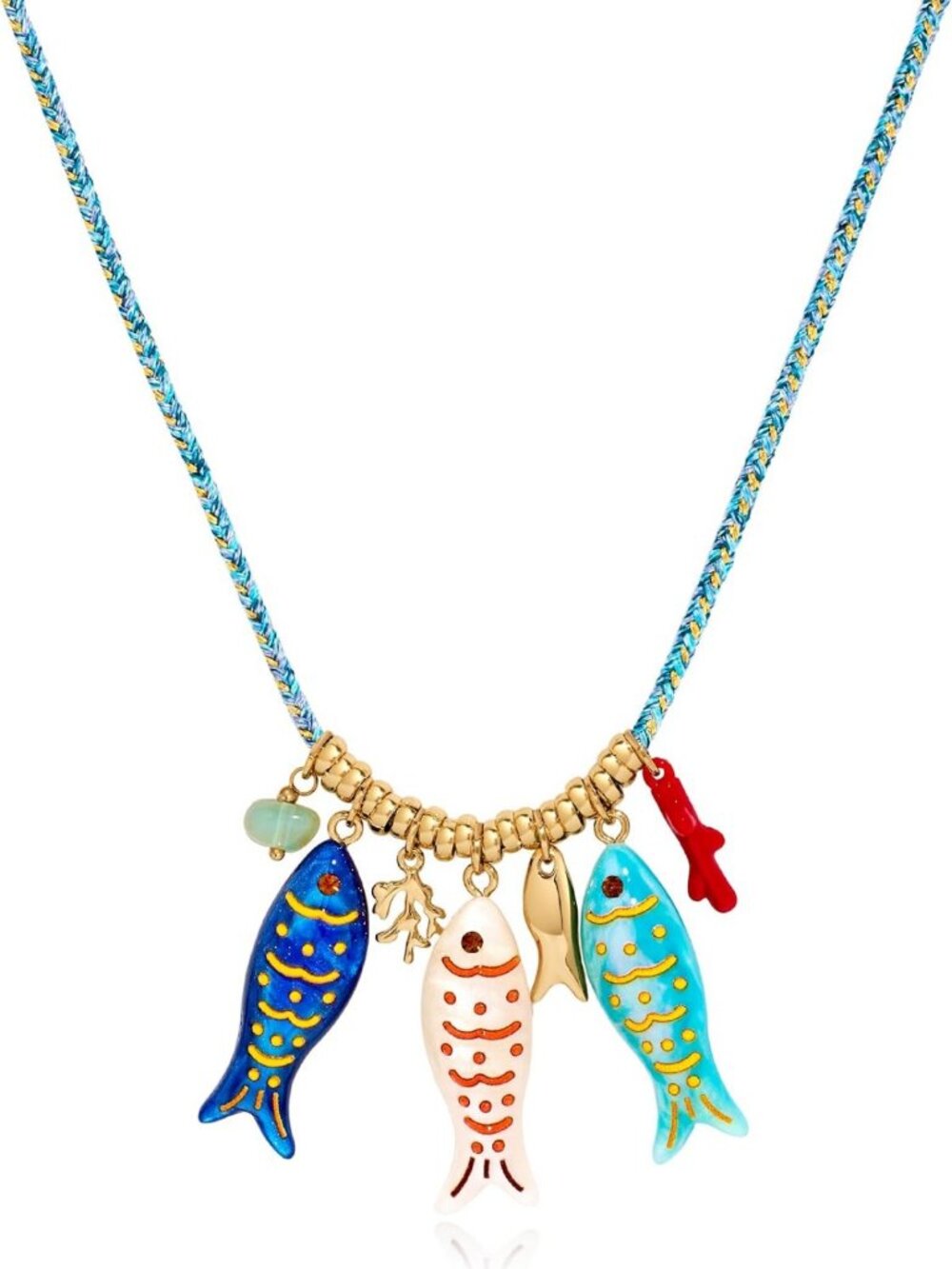 Boho Fish Necklace with Blue Cord | Gold Plated Ocean Charm Jewelry for Summer